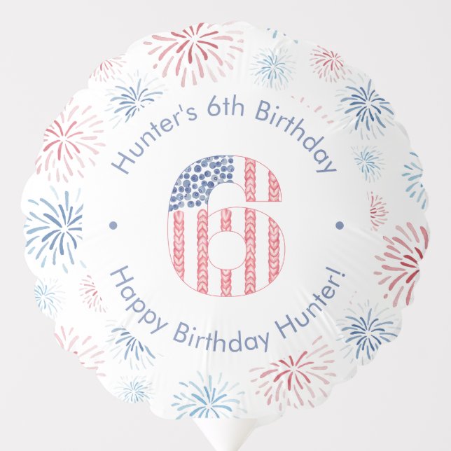 Red White And Blue Firecracker 6th Birthday Party Balloon (Front)