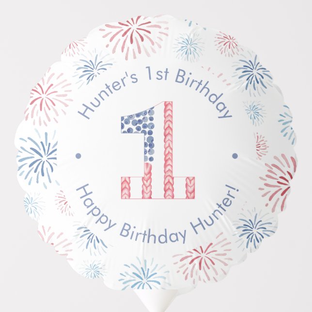 Red White And Blue Fireworks 1st Birthday Party Balloon (Front)