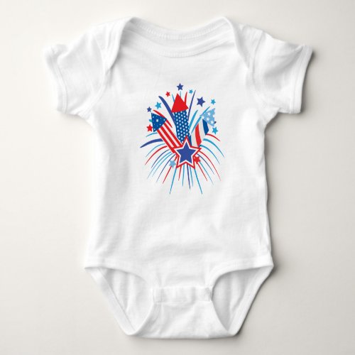 Red white and blue fireworks 4th of July Baby Bodysuit