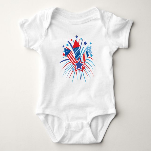 Red, white and blue fireworks, 4th of July Baby Bodysuit (Front)