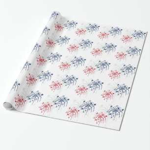 Red White and Blue Fireworks 4th of July Gift Wrap