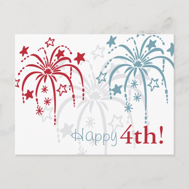 Red White and Blue Fireworks 4th of July Postcards (Front)