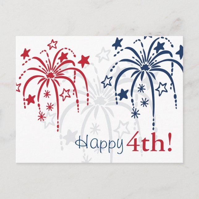Red White and Blue Fireworks 4th of July Postcards (Front)