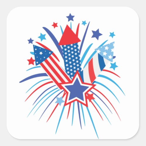 Red white and blue fireworks 4th of July  Square Sticker