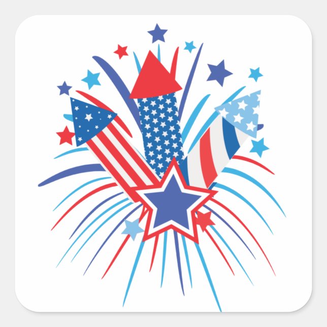 Red, white and blue fireworks, 4th of July  Square Sticker (Front)