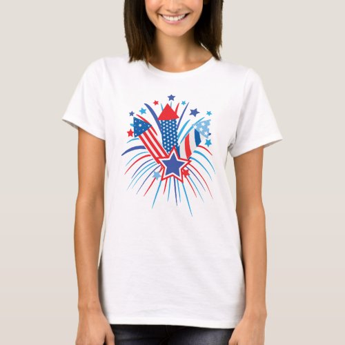 Red white and blue fireworks 4th of July T_Shirt