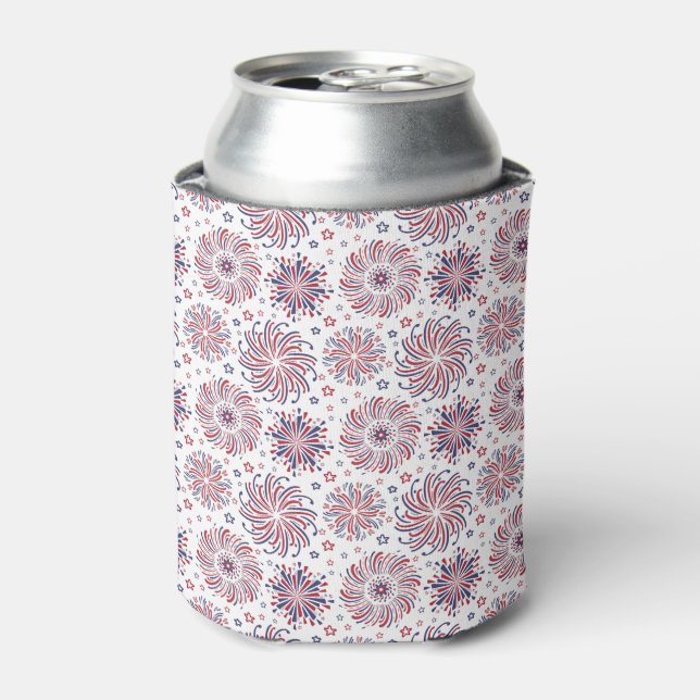  Red White and Blue Fireworks  Can Cooler (Can Front)