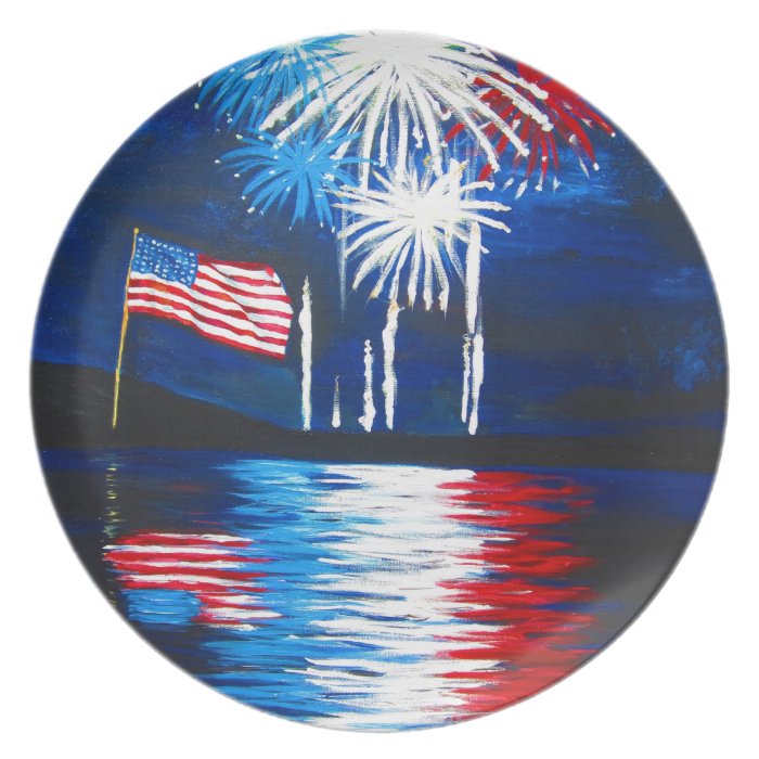 red, white and blue fireworks dinner plates