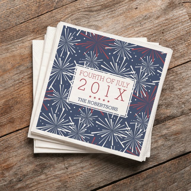 Red, White and Blue Fireworks Fourth of July Paper Napkins (Creator Uploaded)