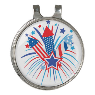 Red, white and blue fireworks golf hat clip