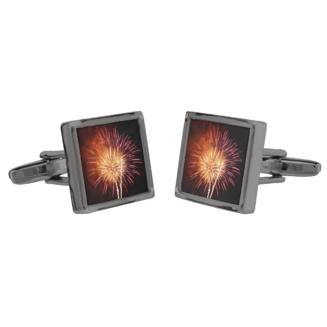 Red, White and Blue Fireworks I Patriotic Cufflinks (Angled)