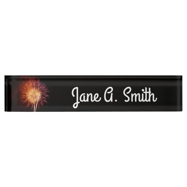 Red, White and Blue Fireworks I Patriotic Desk Name Plate (Front)