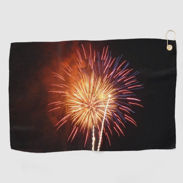 Red, White and Blue Fireworks I Patriotic Golf Towel (Horizontal)