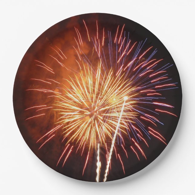 Red, White and Blue Fireworks I Patriotic Paper Plates (Front)