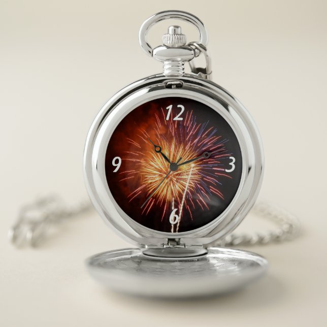 Red, White and Blue Fireworks I Patriotic Pocket Watch (Inside)