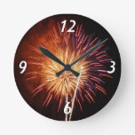 Red, White and Blue Fireworks I Patriotic Round Clock