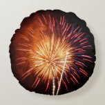 Red, White and Blue Fireworks I Patriotic Round Pillow