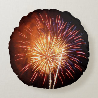 Red, White and Blue Fireworks I Patriotic Round Pillow