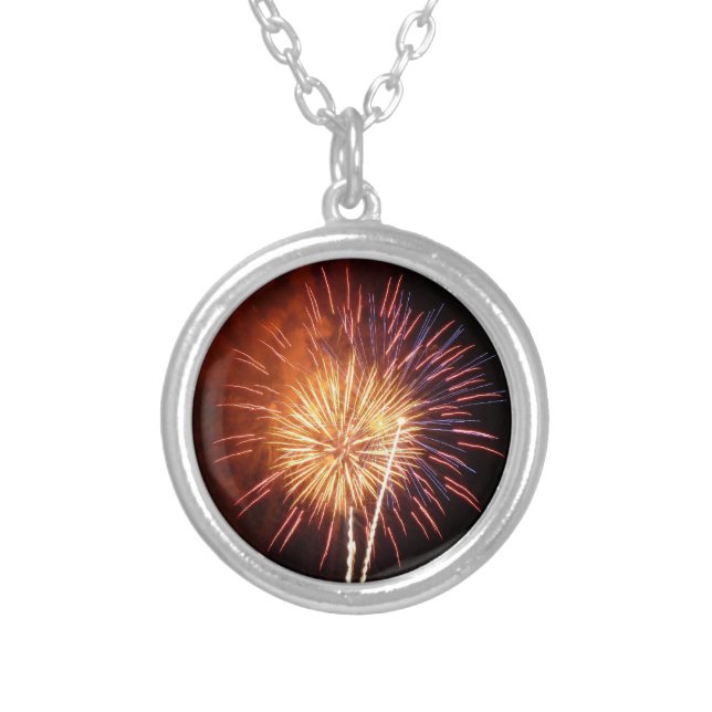Red, White and Blue Fireworks I Patriotic Silver Plated Necklace (Front)