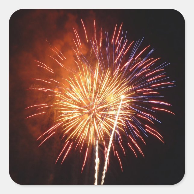 Red, White and Blue Fireworks I Patriotic Square Sticker (Front)