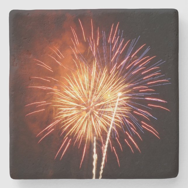 Red, White and Blue Fireworks I Patriotic Stone Coaster (Front)