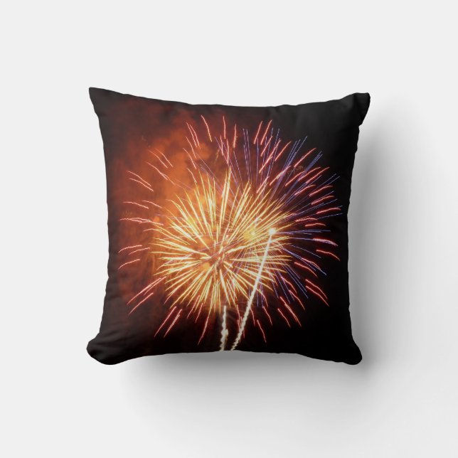 Red, White and Blue Fireworks I Patriotic Throw Pillow (Front)