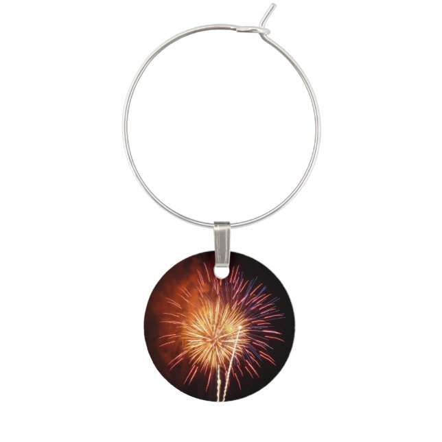 Red, White and Blue Fireworks I Patriotic Wine Charm (Front)