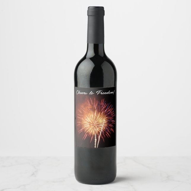 Red, White and Blue Fireworks I Patriotic Wine Label (Front)