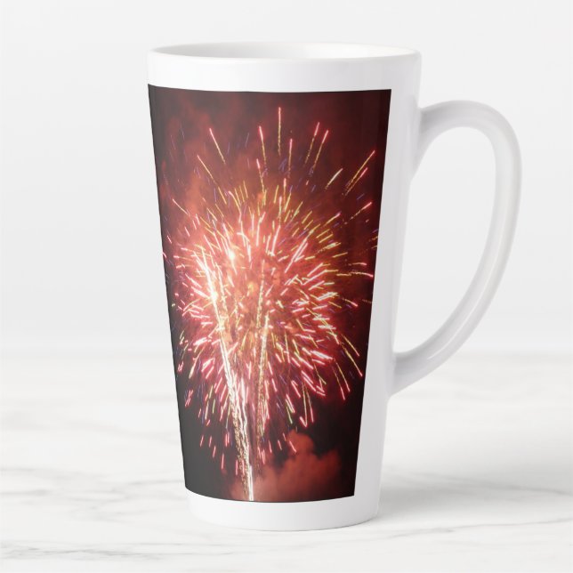Red, White and Blue Fireworks II Patriotic Latte Mug (Right)
