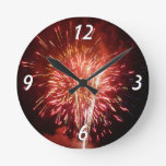 Red, White and Blue Fireworks II Patriotic Round Clock