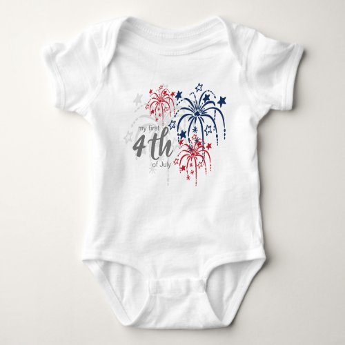 Red White and Blue Fireworks My First 4th of July Baby Bodysuit