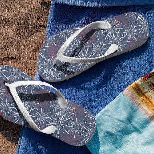 Red White and Blue Fireworks Pattern Flip Flops