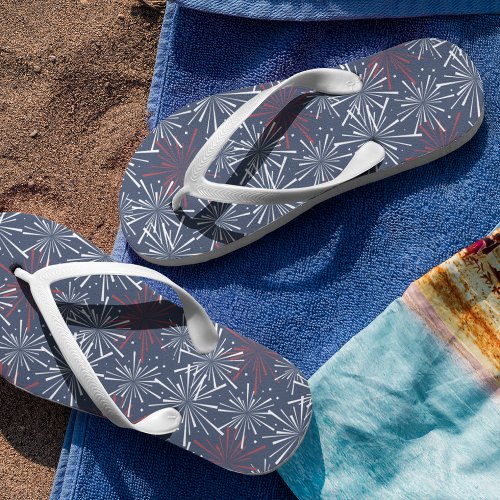 Red White and Blue Fireworks Pattern Flip Flops