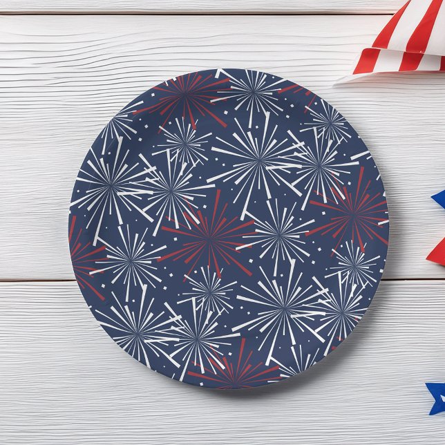 Red, White and Blue Fireworks Pattern Paper Plates (Creator Uploaded)