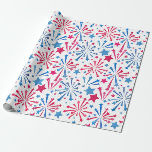 Red White and Blue Fireworks Watercolor Wrapping Wrapping Paper
