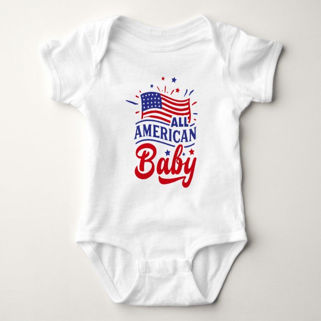 Red white and blue Flag American Baby Bodysuit (Front)