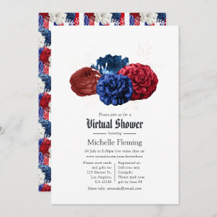 Red White and Blue Floral 4th July Virtual Shower Invitation