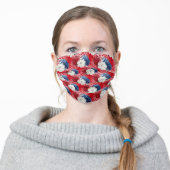 Red White and Blue Floral Adult Cloth Face Mask (Worn)