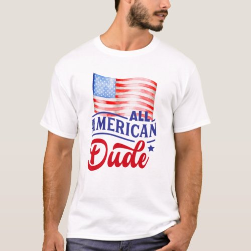 Red white and blue floral All American Dude T_Shirt