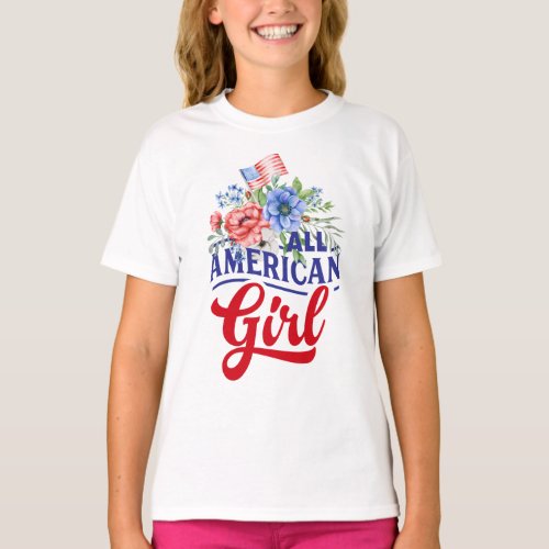 Red white and blue floral All American Girl T_Shir T_Shirt