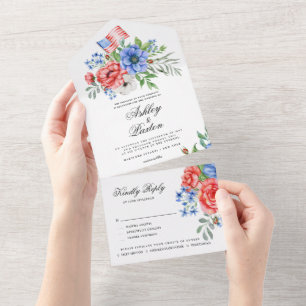 Red White and Blue Floral All In One Invita All In One Invitation