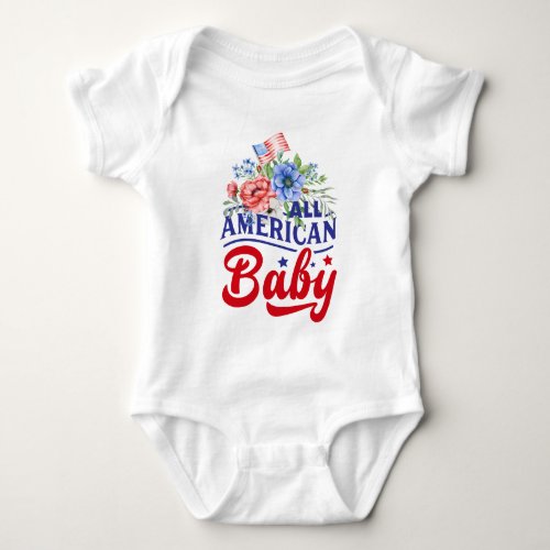 Red white and blue floral American Baby Bodysuit
