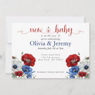 Red White and Blue Floral Baby Shower Invitation