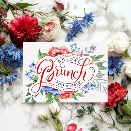 Red White and Blue Floral  Brunch  Bubbly  Invitation