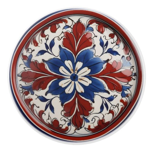 Red White and Blue Floral Custom Ceramic Knob