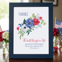 Red White and Blue Floral Favor Table Sign