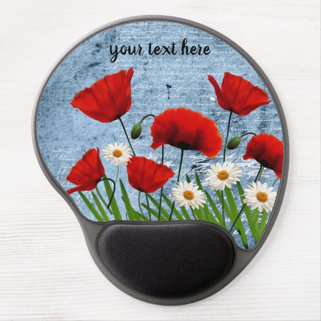 Red White and Blue Floral Gel Mouse Pad (Front)