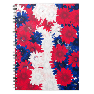 Red white and blue floral notebook