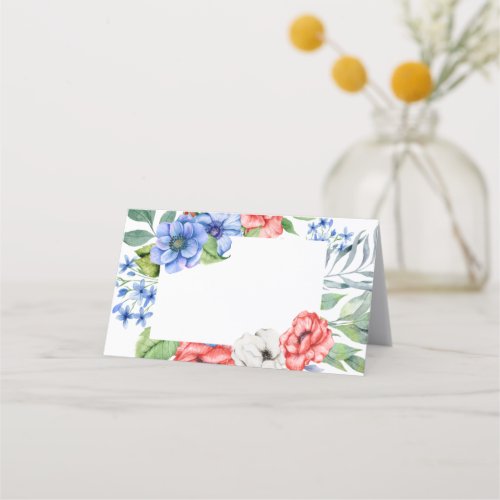Red White and Blue Floral Patriotic  Place Card
