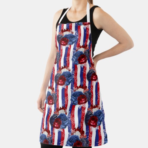 Red White and Blue Floral Pattern Apron